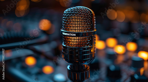 An artistic icon capturing a golden microphone with a subtle glow, set against a backdrop of dark velvet, suitable for a voice recording app or podcast platform © Сергей Шипулин