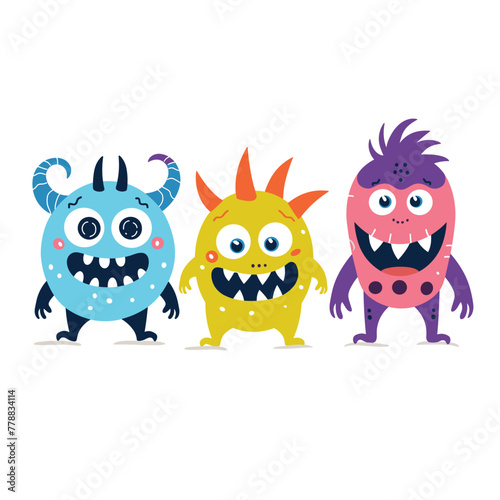 Fototapeta Naklejka Na Ścianę i Meble -  Three colorful, whimsical monsters smiling.
