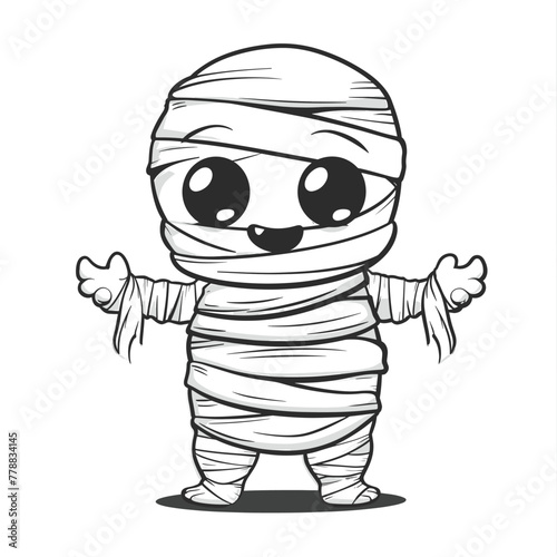 A cute mummy character with big, happy eyes.
