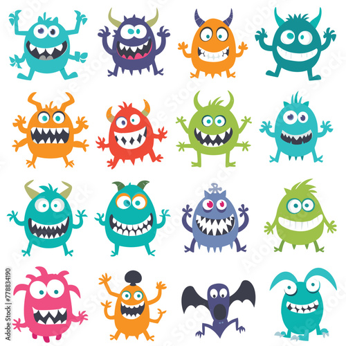 Cartoon monsters in various colors and shapes. 