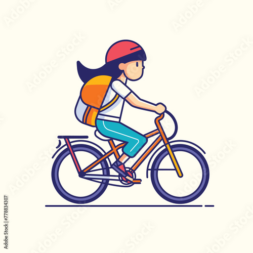  Rider with backpack, vibrant bicycle art. 