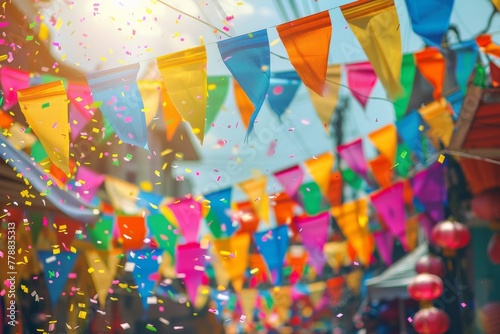 Flag party Colorful Songkran Summer festival background in thailand water water festival vector illustration temple