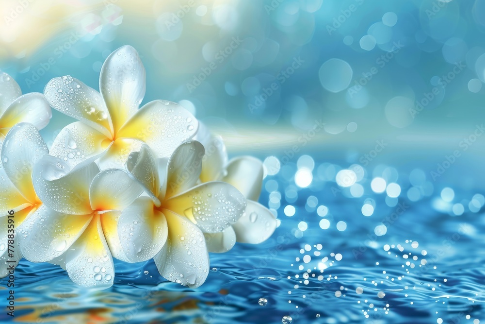 Water and white flower with blue and yellow background Songkran Summer festival background in thailand water festival vector illustration temple Water and white flower with blue and yellow background Songkran Summer festival background in thailand water festival vector illustration temple