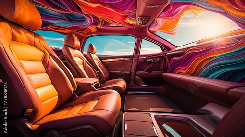 Abstract Psychedelic Car Interior Design with Vibrant Swirls of Color