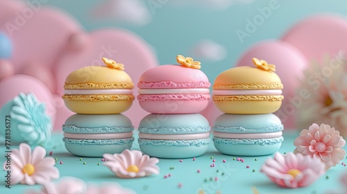 Delightful Macaron Confections in Pastel Hues with Floral Accents