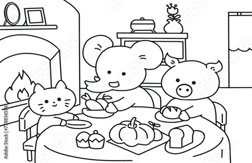 Little animal dinner together.