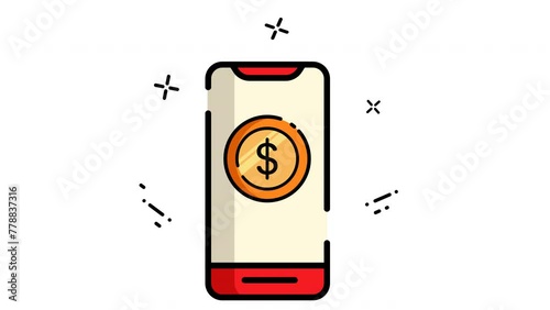 animation and motion icon of cell phone with dollar sign on screen, ideal for finance, paymeny, business, technology or mobile banking concepts. photo