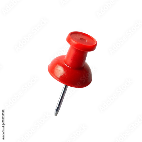 Red push pin isolated on transparent background.