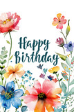Watercolor Birthday greeting card with floral elements
