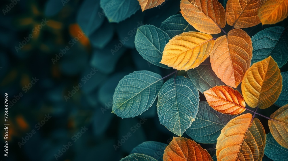 Autumn leaves on grunge background. Fall season concept with copy space for text