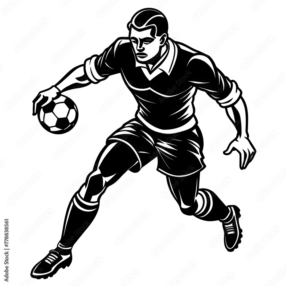 Silhouette of a soccer player  the ball during a game