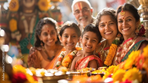 indian family in temple celebrating gudi padwa  ugadi