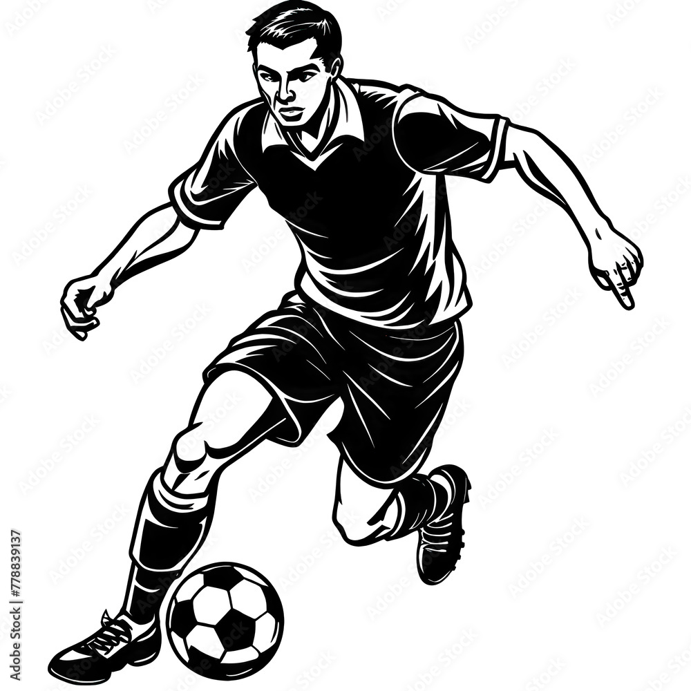 A soccer player in action, kicking the ball towards the goal