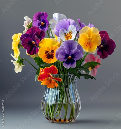   A vase brimming with vivid blossoms rests atop a table  adjacent to another vase containing purple  yellow  and red blooms