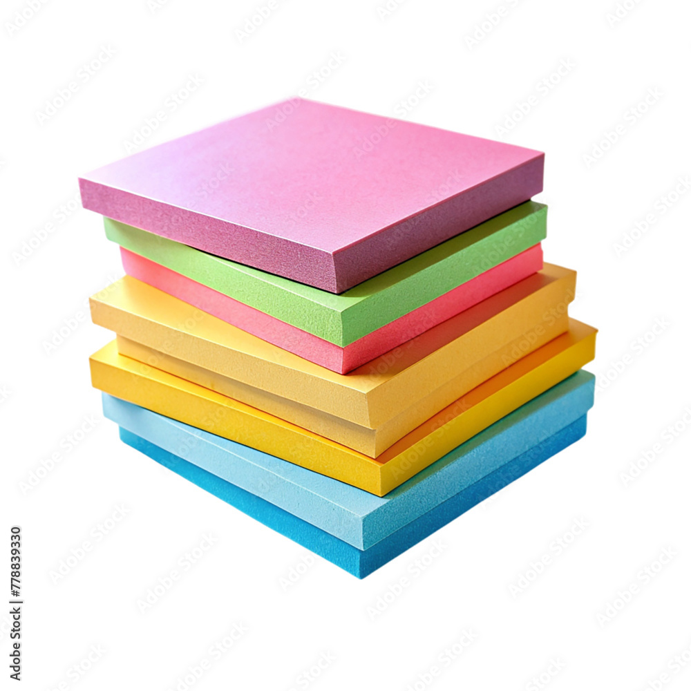 Stack of Colorful sticky notes isolated on transparent background.