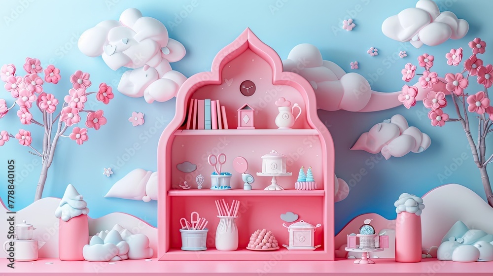 Pastel Hued Confectionery Displays with Floral Accents and Cloud Inspired Backgrounds