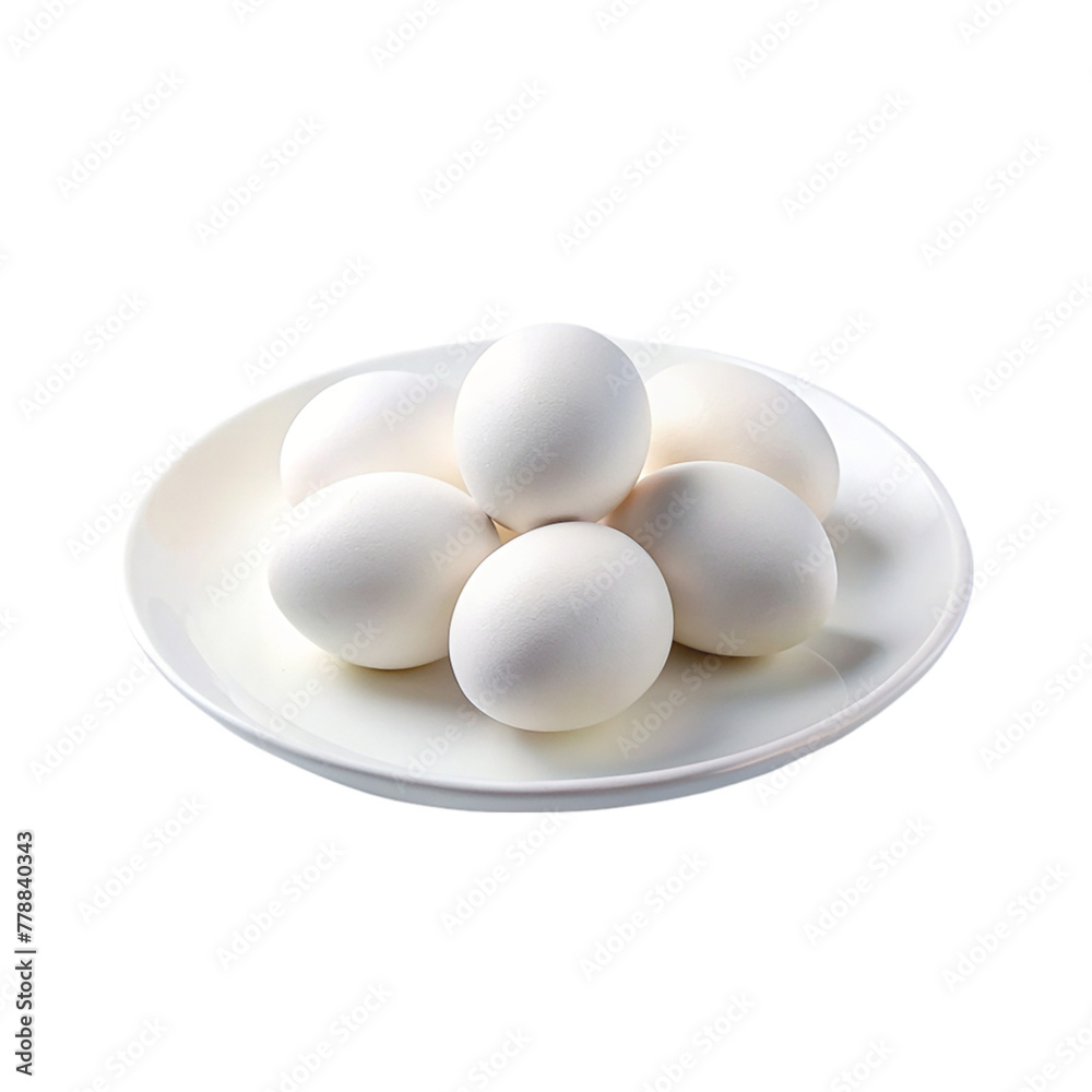 White eggs on white plate isolated on transparent background. White eggs on white plate isolated on transparent background.