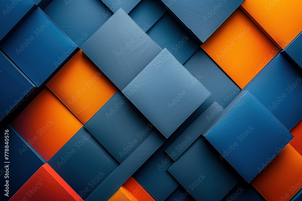 Abstract blue and orange background with squares, Polygonal mosaic with Orange gradient Abstract blue and orange background with squares, Polygonal mosaic with Orange gradient
