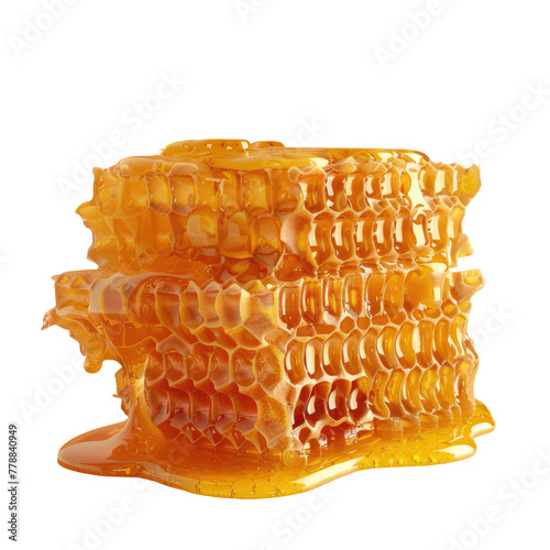 A piece of honey with a liquid dripping down photo