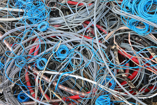 old copper and PVC electrical cables for separate waste collection and material recycling photo
