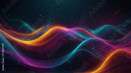 Abstract background with glowing particles and energy waves