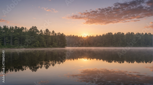Tranquil Morning Lake: Dawn's Serenity Reflected