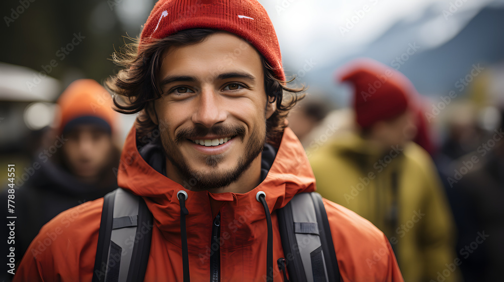 Cheerful Swiss citizen with Swiss flag and stunning Alps backdrop, radiating Swiss hospitality.