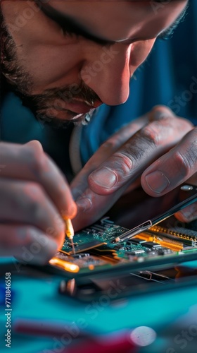 Close-Up of a Man Repairing an Open Smartphone