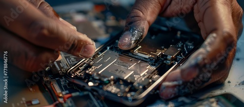 Close-Up of a Man Repairing an Open Smartphone