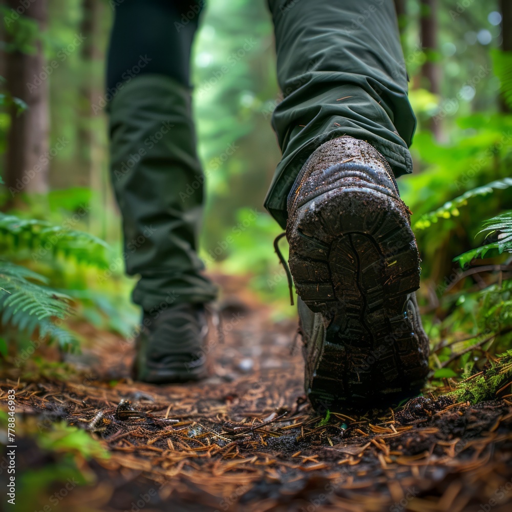 CloseUp of Walking Feet on Forest Path