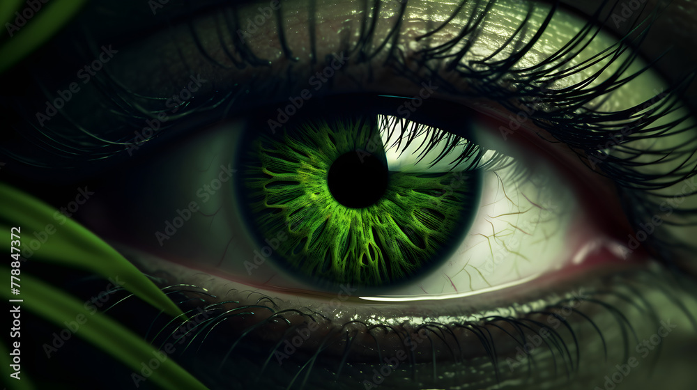 Obraz premium Green eye, green pupils, green eyes, eye color green