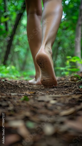 CloseUp of Walking Feet on Forest Path