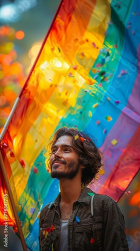 Man Holding the Rainbow LGBTQ Flag