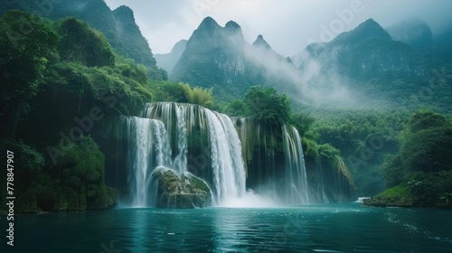 Royalty high quality free stock image aerial view of “ Ban Gioc “ waterfall photo
