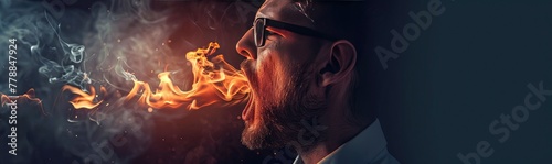 A businessman spitting fire from his mouth photo