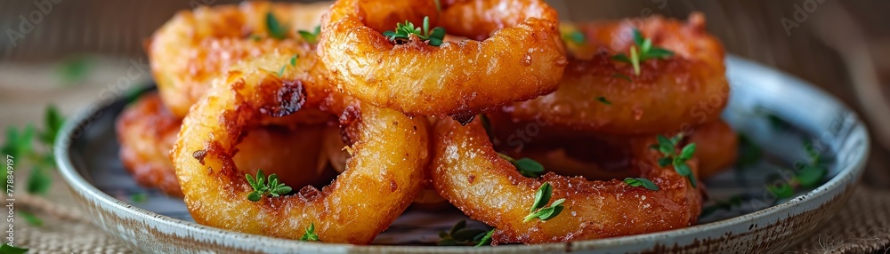 A plate of crispy golden onion rings A plate of crispy golden onion rings