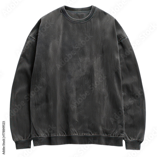 PNG Oversized Stonewashed Black Longsleeve Blank T-shirt Mockup With Transparent Background