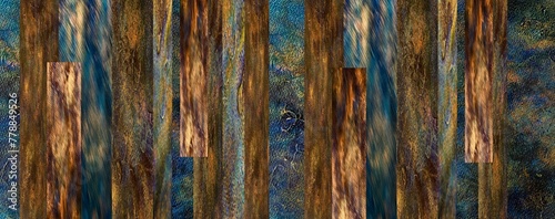 Seamless pattern in indigo paint on a wooden background.