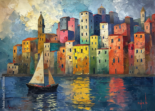 Oil painting, port city --ar 139:100 --stylize 750
