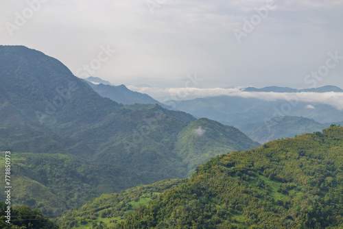 Beautiful mountain valley with evening sunset in nungba nature landscape image of manipur india.