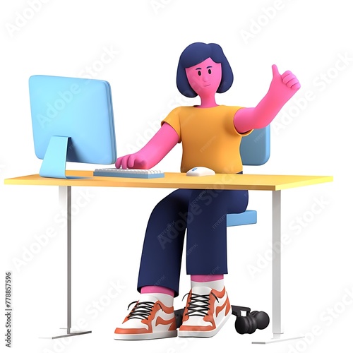 Girl Working on Desktop Activity Pose Creative © Michel 