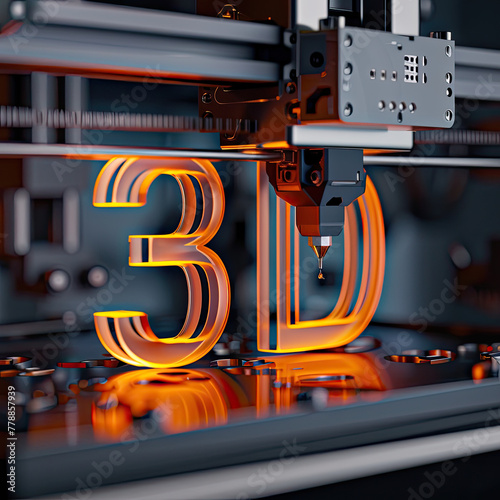 a studio shot of a closeup of the 3d printing machine has created The word 3D