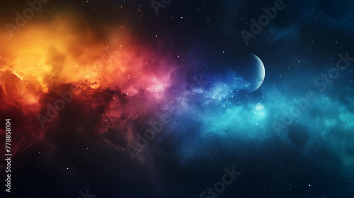 Blend alchemical symbols (sun, moon, planets) with cosmic dust. Picture an alchemist’s laboratory in the heart of a nebula, where transformation occurs. Colorful. Vibrant.