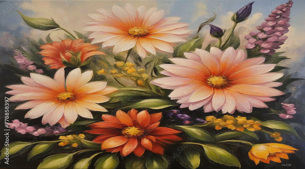flowers, oil painting flowers, oil painting