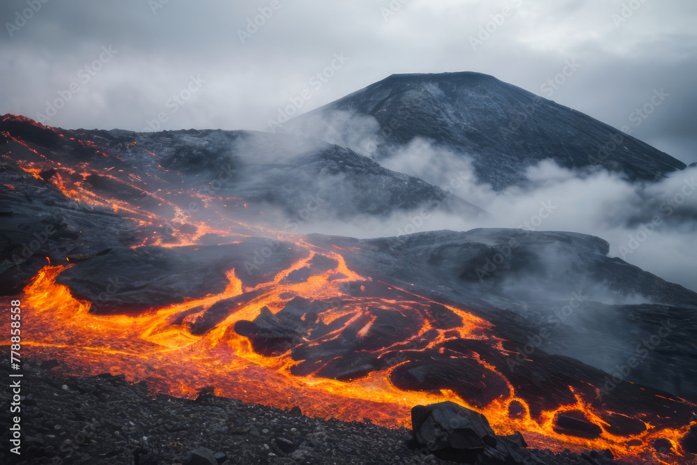 Orange flames lick at night sky in a dangerous forest fire landscape