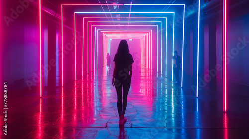 A symphony of neon lights dancing in the void, creating a mesmerizing spectacle within an empty frame.