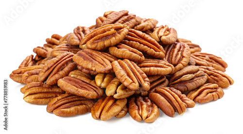 Pile of pecan nuts isolated on transparent background