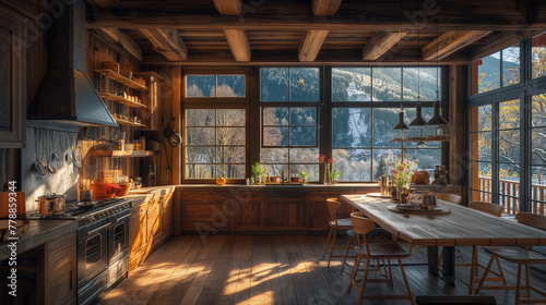 kitchen in rustic style, wood, mountain house