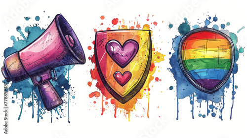 Illustration. Stylish icons, stickers. LGBT+