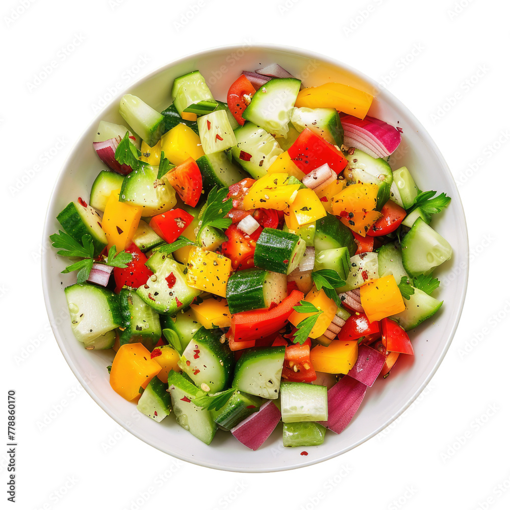 A bowl of fresh salad with cucumbers, tomatoes, and onions A bowl of fresh salad with cucumbers, tomatoes, and onions